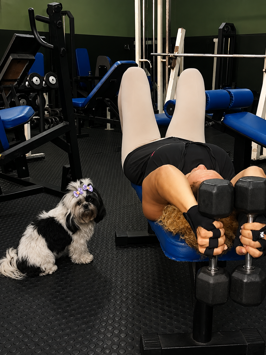 Personal trainer orientando aluno durante exercício de bíceps