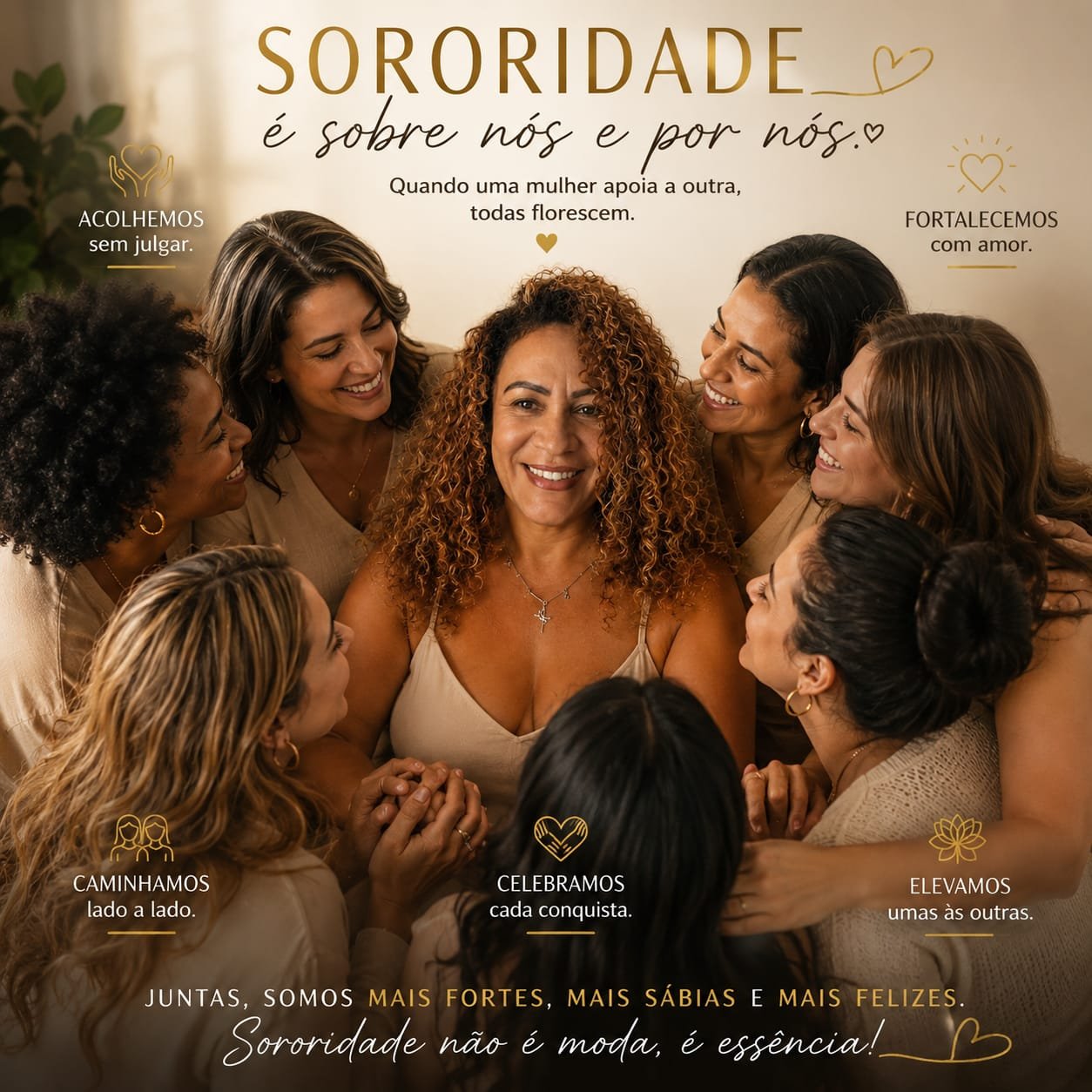 Composição sobre sororidade: mulheres se apoiando em comunidade